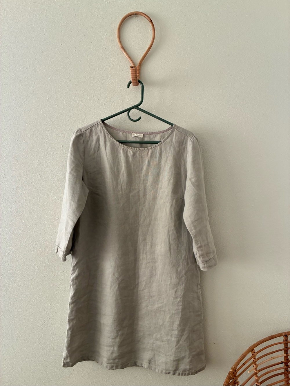 Garnet Hill Light Gray Linen Long Sleeved Shirt Dress